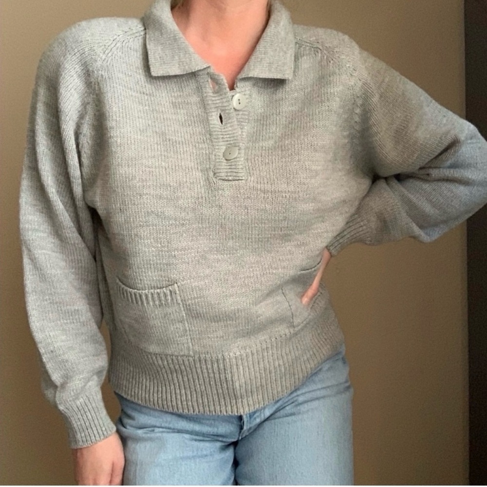 Vintage Gray preppy polo sweater